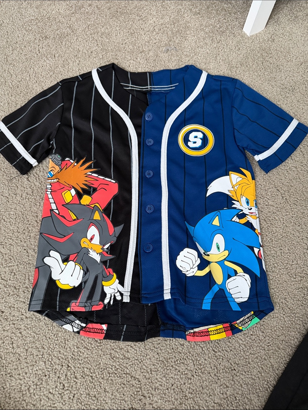 Kids Sonic The Hedgehog Blue & Black Baseball Jersey Top